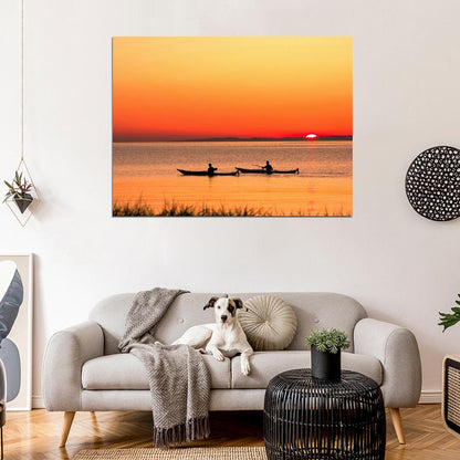 Sunset Boats River Amazing Beautiful Nature Wall Decor Room Print Poster