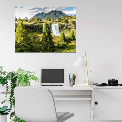 Waterfall Forest Mountains Beautiful Nature Wall Decor Room Print Poster
