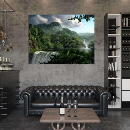 Waterfall Tropical Jungle Beautiful Nature Wall Decor Room Print Poster