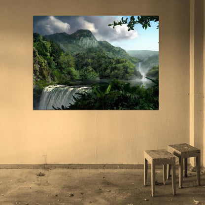 Waterfall Tropical Jungle Beautiful Nature Wall Decor Room Print Poster