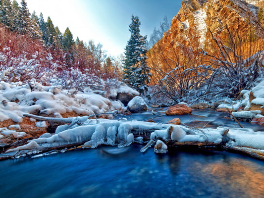 Winter River Snow Ice Cliffs Forest Beautiful Wall Decor Room Print Poster