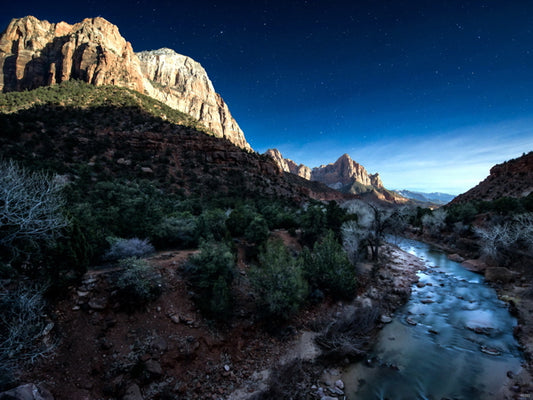 Zion Park Night Stars Cliffs River Beautiful Wall Decor Room Print Poster