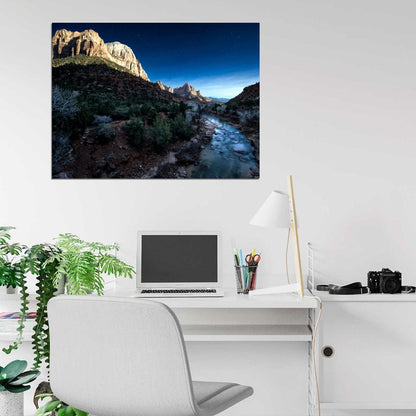 Zion Park Night Stars Cliffs River Beautiful Wall Decor Room Print Poster
