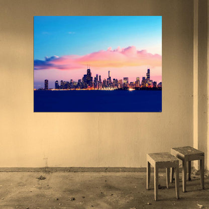 Chicago Skyline Night Lights Lake Beautiful Wall Decor Room Print Poster