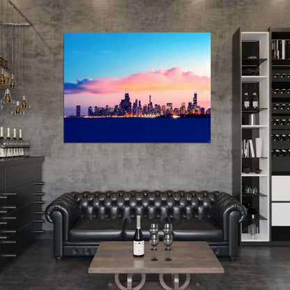 Chicago Skyline Night Lights Lake Beautiful Wall Decor Room Print Poster