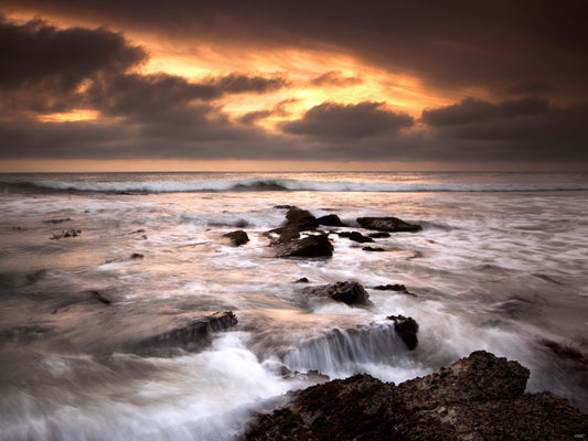 Sunset Sea Rocks Waves Foam Beautiful Nature Wall Decor Room Print Poster