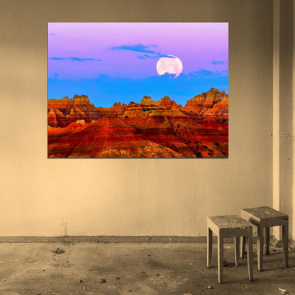 Badlands National Park Moon Mountains Cliffs Wall Decor Room Print Poster