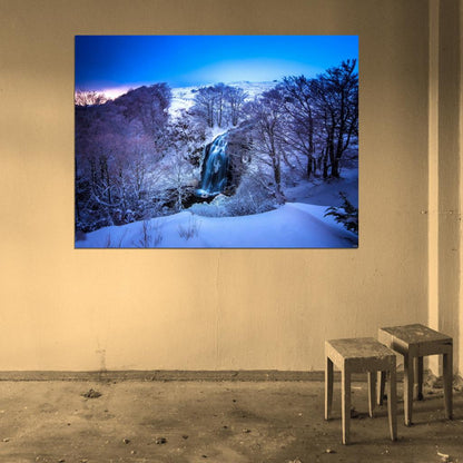 Snow Winter Waterfall Forest River Beautiful Wall Decor Room Print Poster