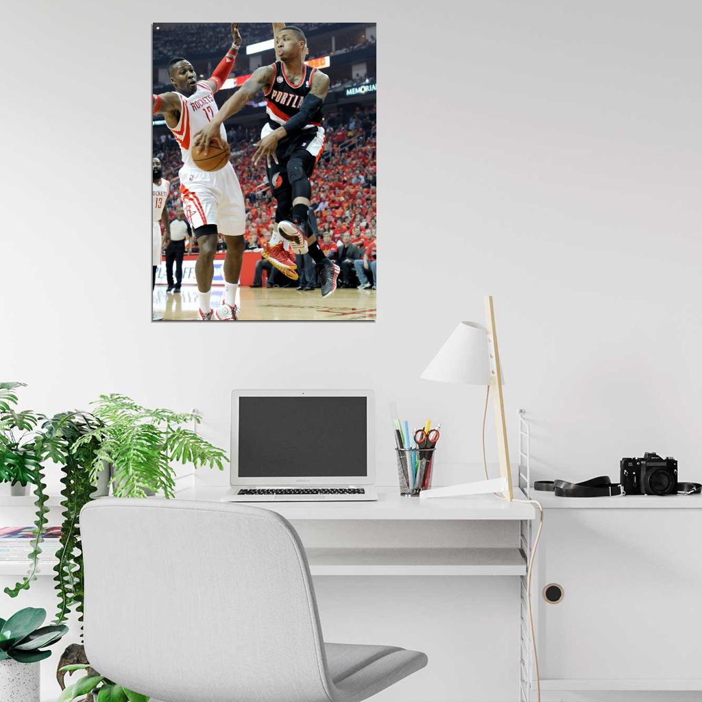Damian Lillard No Look Pass Blazers Basketball Wall Art Print Poster