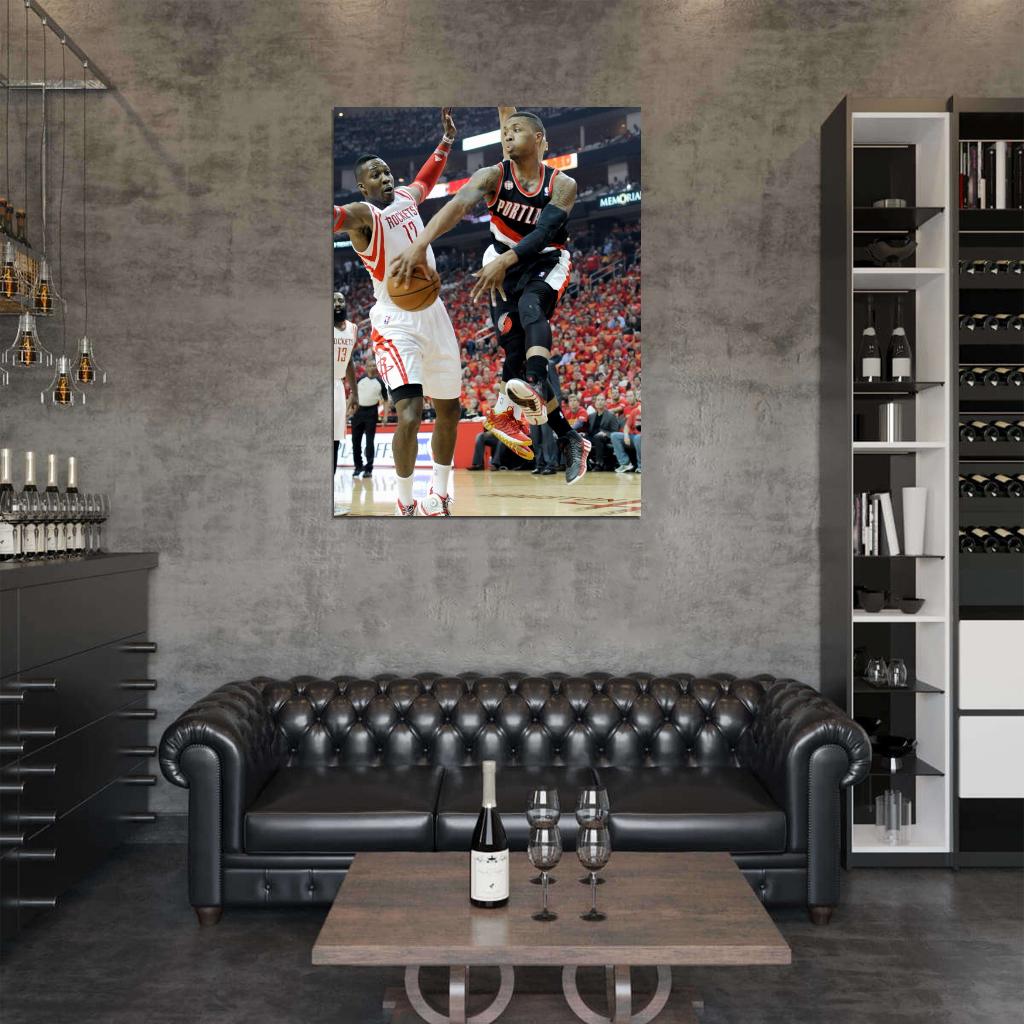 Damian Lillard No Look Pass Blazers Basketball Wall Art Print Poster