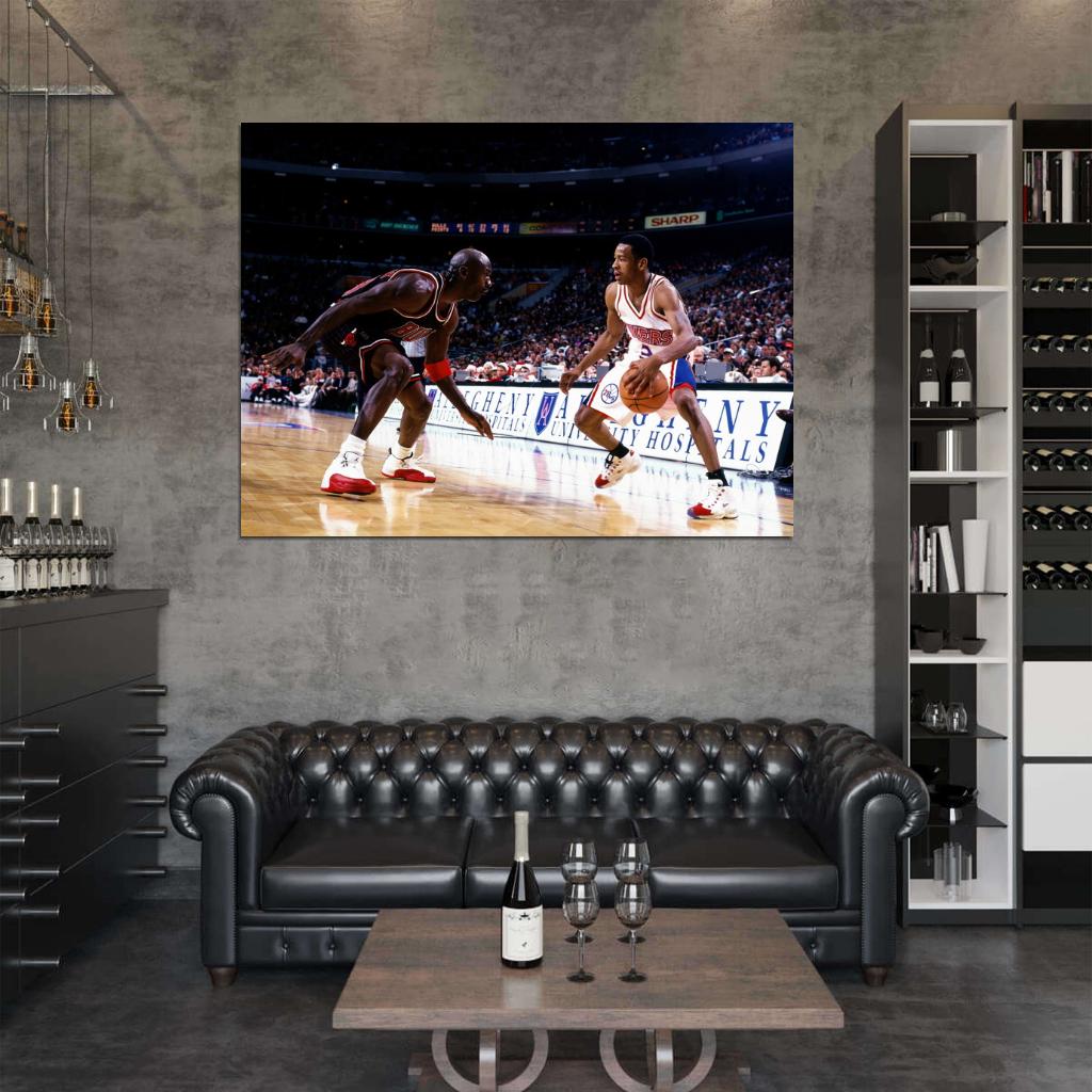 Allen Iverson vs Michael Jordan Retro Wall Art Print Poster