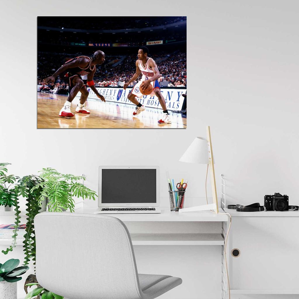 Allen Iverson vs Michael Jordan Retro Wall Art Print Poster