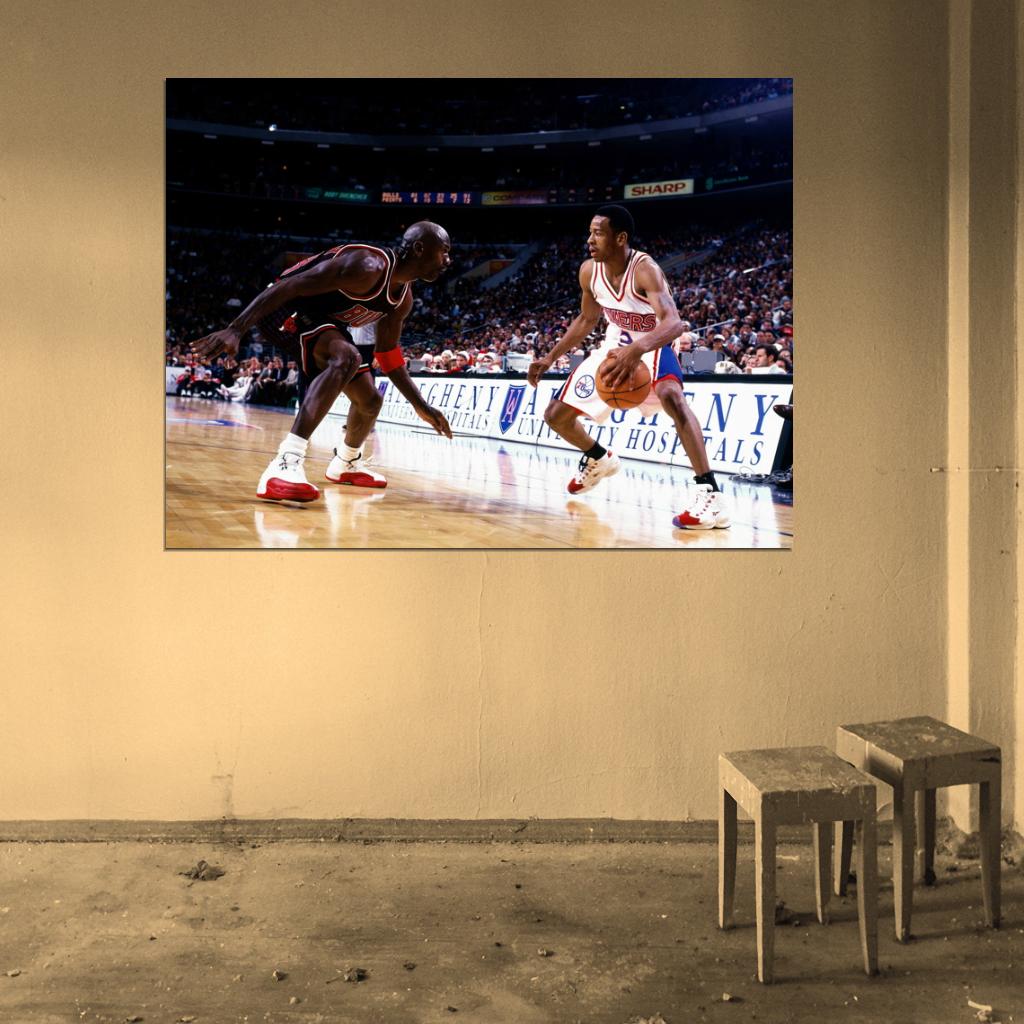Allen Iverson vs Michael Jordan Retro Wall Art Print Poster
