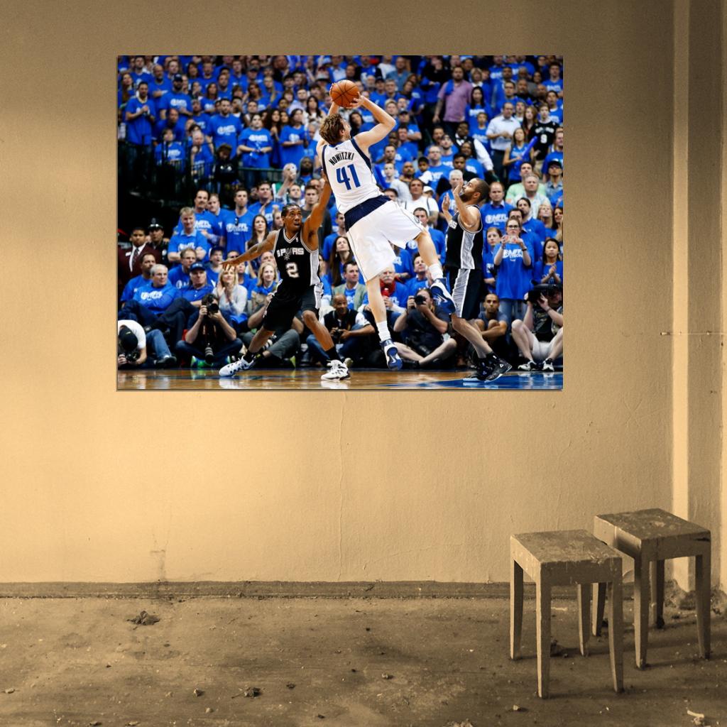 Dirk Nowitzki Fadeaway Dallas Basketball Sport Wall Art Print Poster