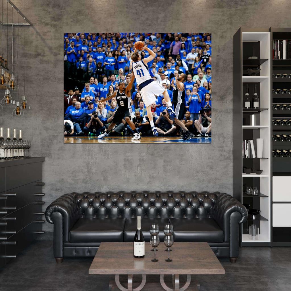 Dirk Nowitzki Fadeaway Dallas Basketball Sport Wall Art Print Poster