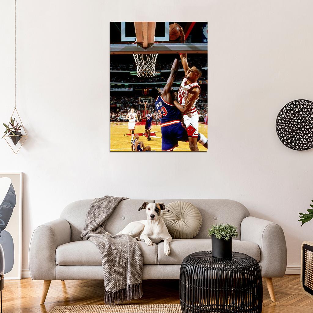 Scottie Pippen Dunk Patrick Ewing Bulls Retro Wall Art Print Poster