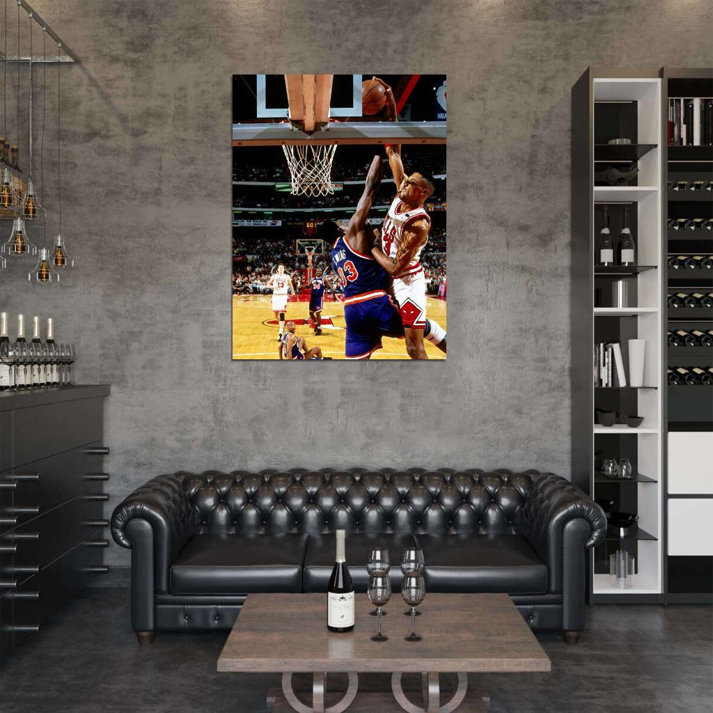 Scottie Pippen Dunk Patrick Ewing Bulls Retro Wall Art Print Poster