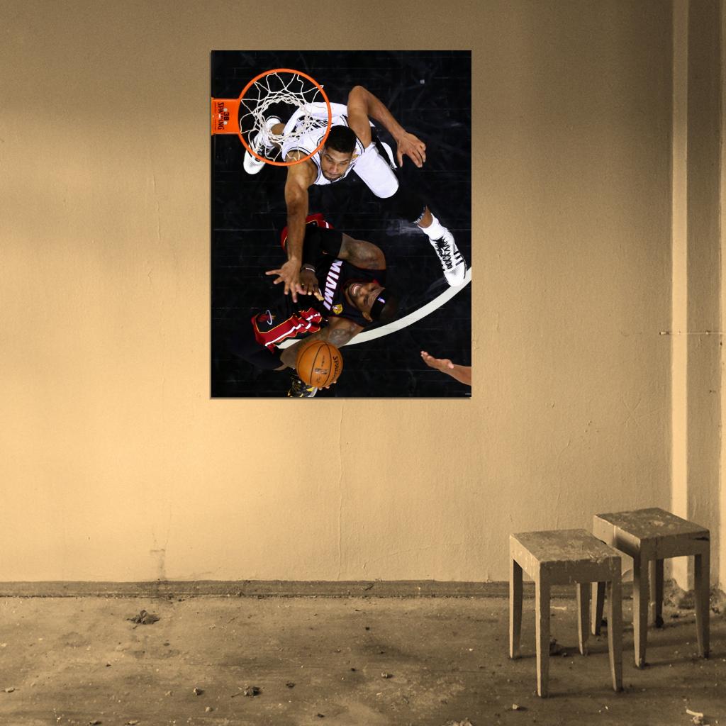 Tim Duncan vs LeBron James Basketball Sport Wall Art Print Poster