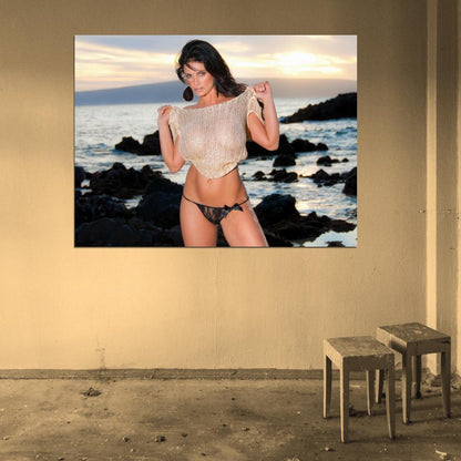 Denise Milani Beach Sexy Hot Boobs Model Wall Art Print Poster