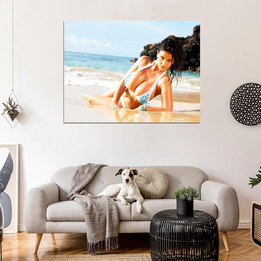 Denise Milani Beach Sexy Hot Boobs Model Wall Art Print Poster