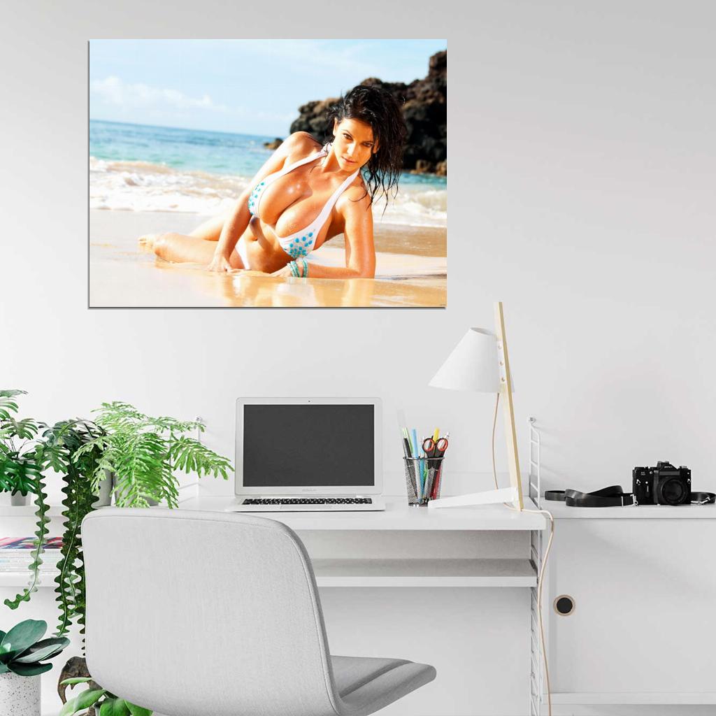 Denise Milani Beach Sexy Hot Boobs Model Wall Art Print Poster