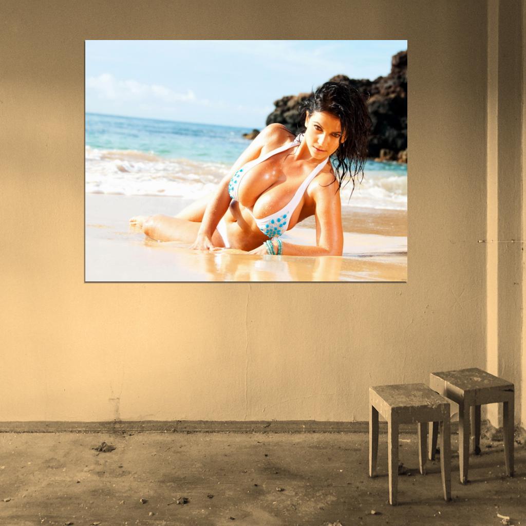 Denise Milani Beach Sexy Hot Boobs Model Wall Art Print Poster