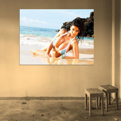 Denise Milani Beach Sexy Hot Boobs Model Wall Art Print Poster