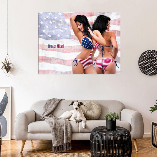 Denise Milani American Flag Bikini Sexy Model Wall Art Print Poster