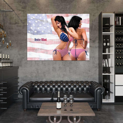 Denise Milani American Flag Bikini Sexy Model Wall Art Print Poster