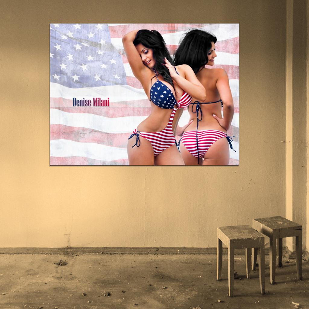 Denise Milani American Flag Bikini Sexy Model Wall Art Print Poster
