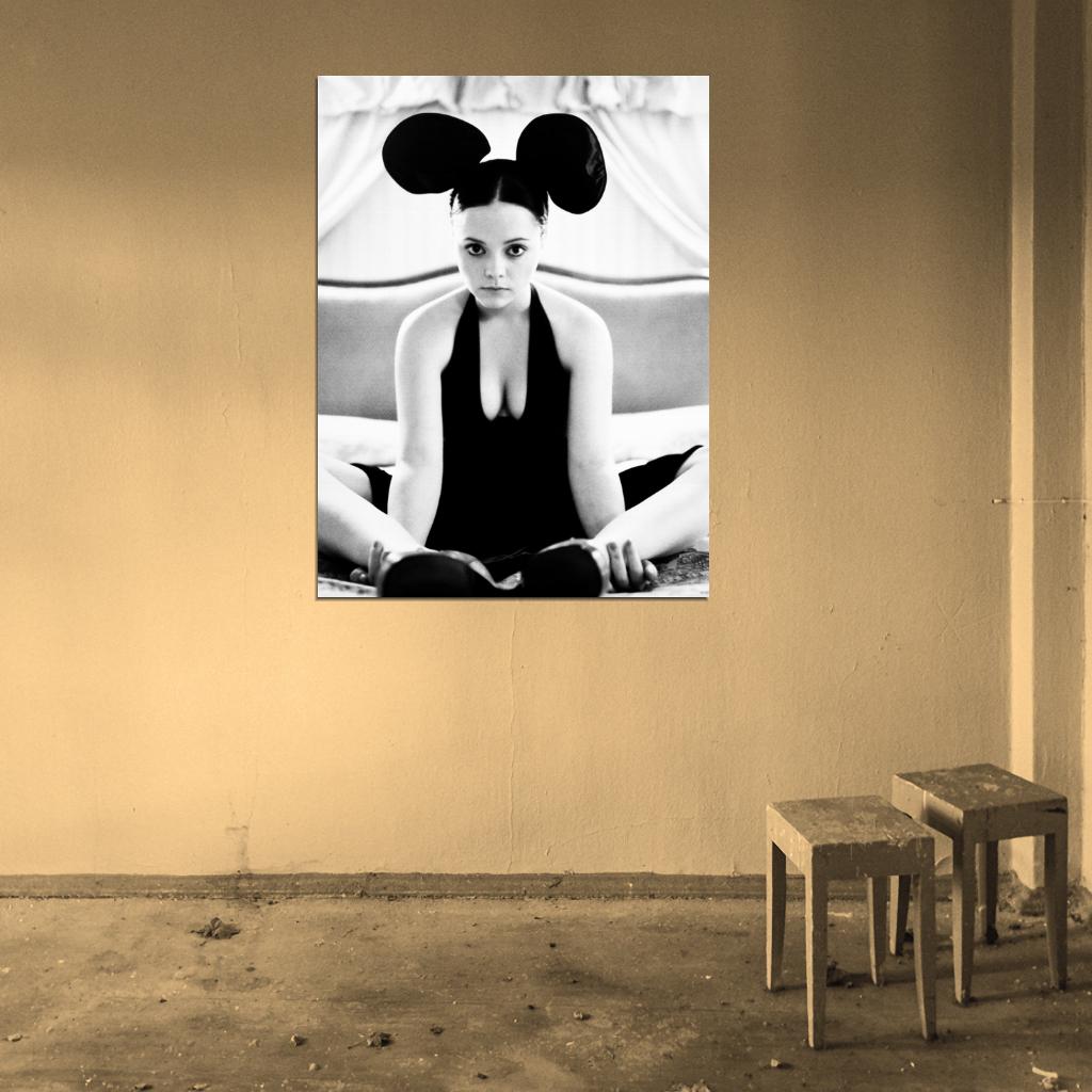 Christina Ricci Cute Mouse Actress Vintage BW Wall Art Print Poster