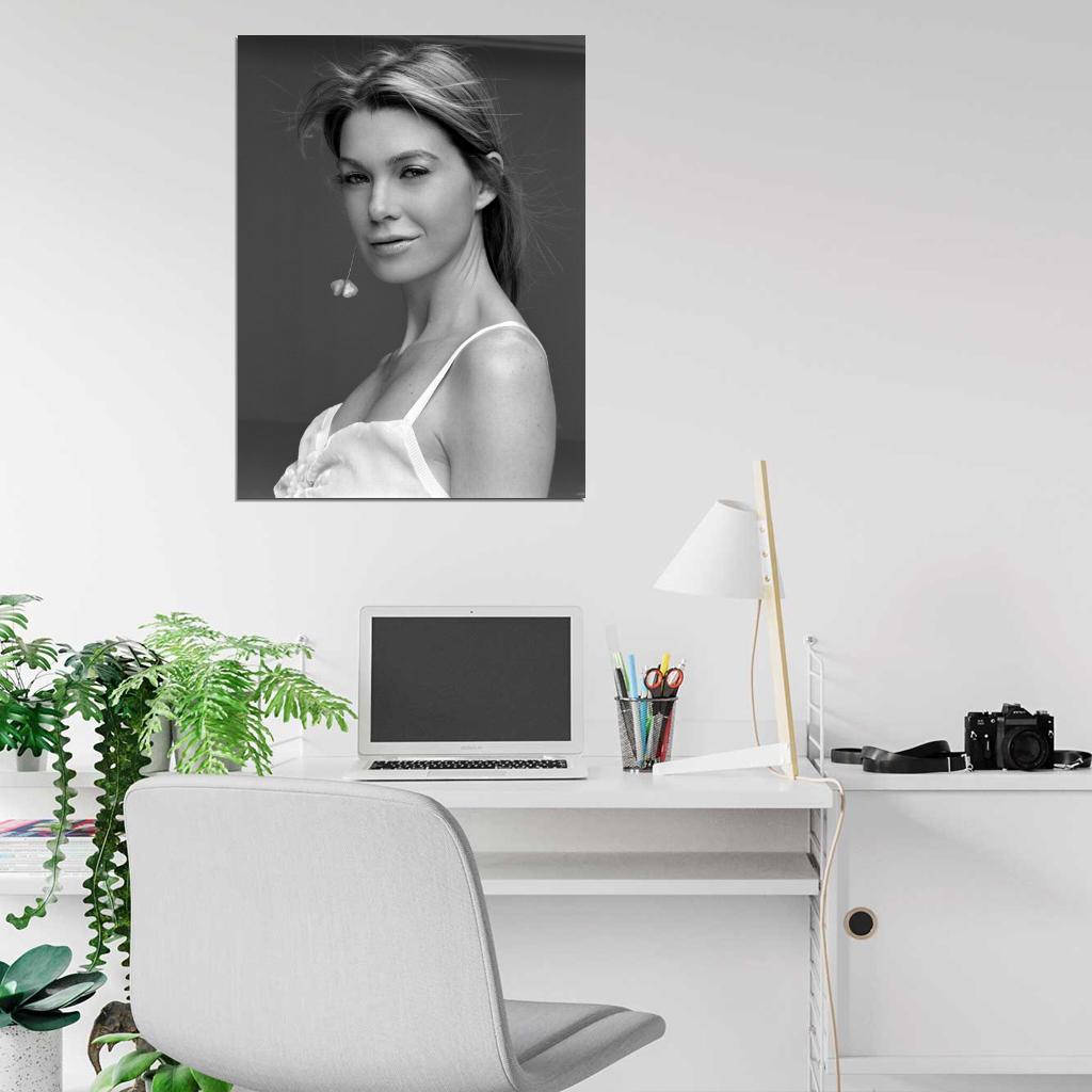 Ellen Pompeo Beautiful Portrait Actress BW Wall Art Print Poster