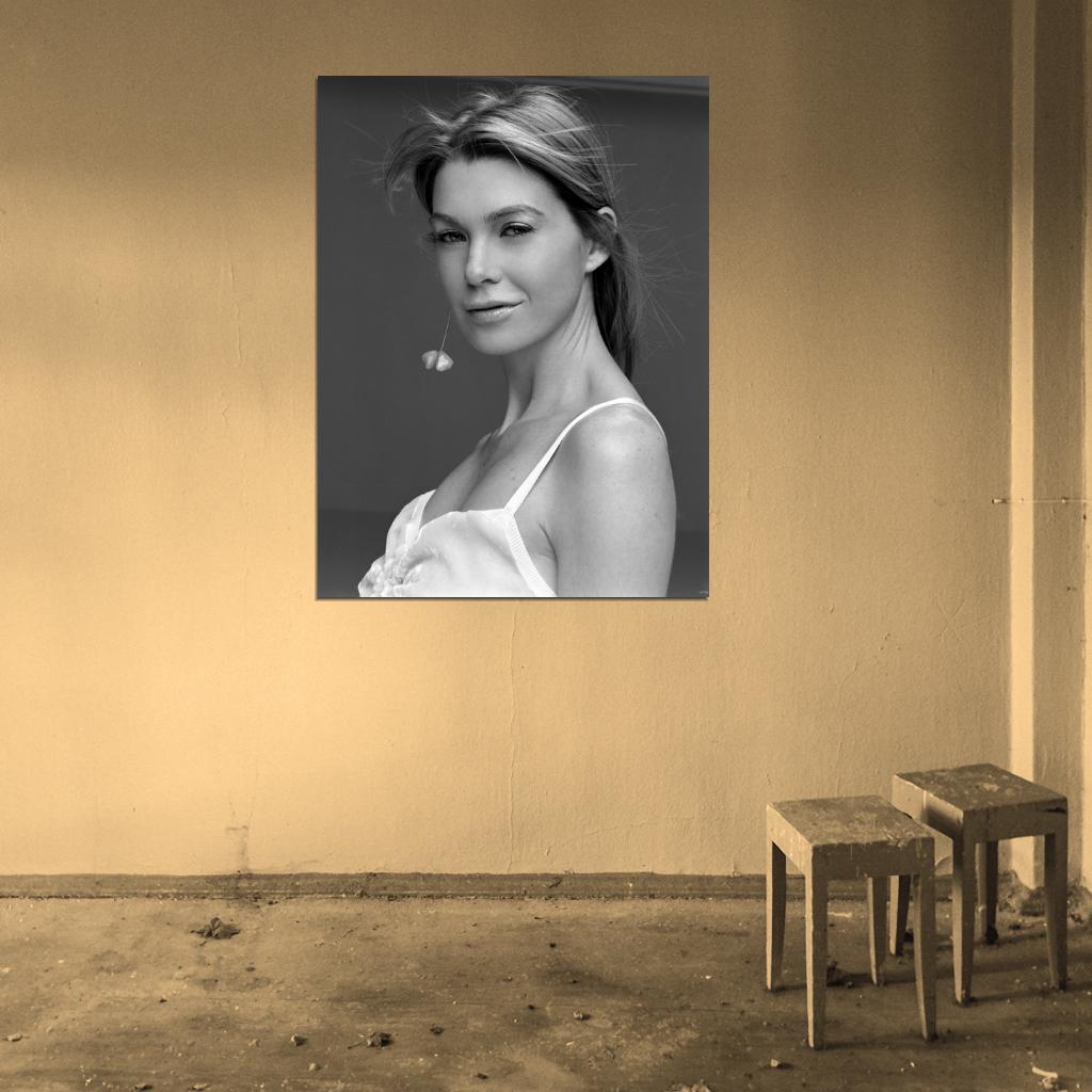 Ellen Pompeo Beautiful Portrait Actress BW Wall Art Print Poster