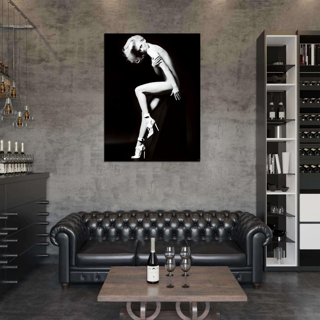 January Jones Sexy Nude Actress Model BW Wall Art Print Poster
