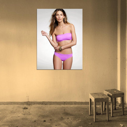 Lily Aldridge Sexy Pink Bikini Model Wall Art Print Poster