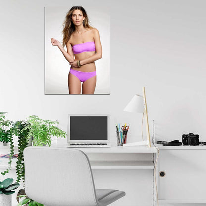 Lily Aldridge Sexy Pink Bikini Model Wall Art Print Poster