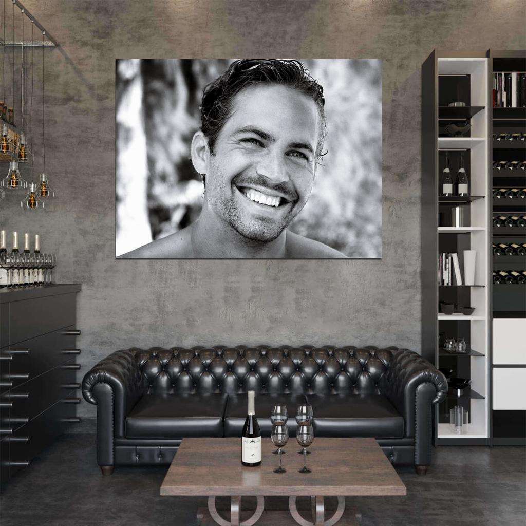 Paul Walker Cute Smile Portrait Actor BW Wall Art Print Poster