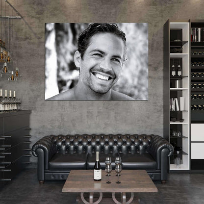 Paul Walker Cute Smile Portrait Actor BW Wall Art Print Poster