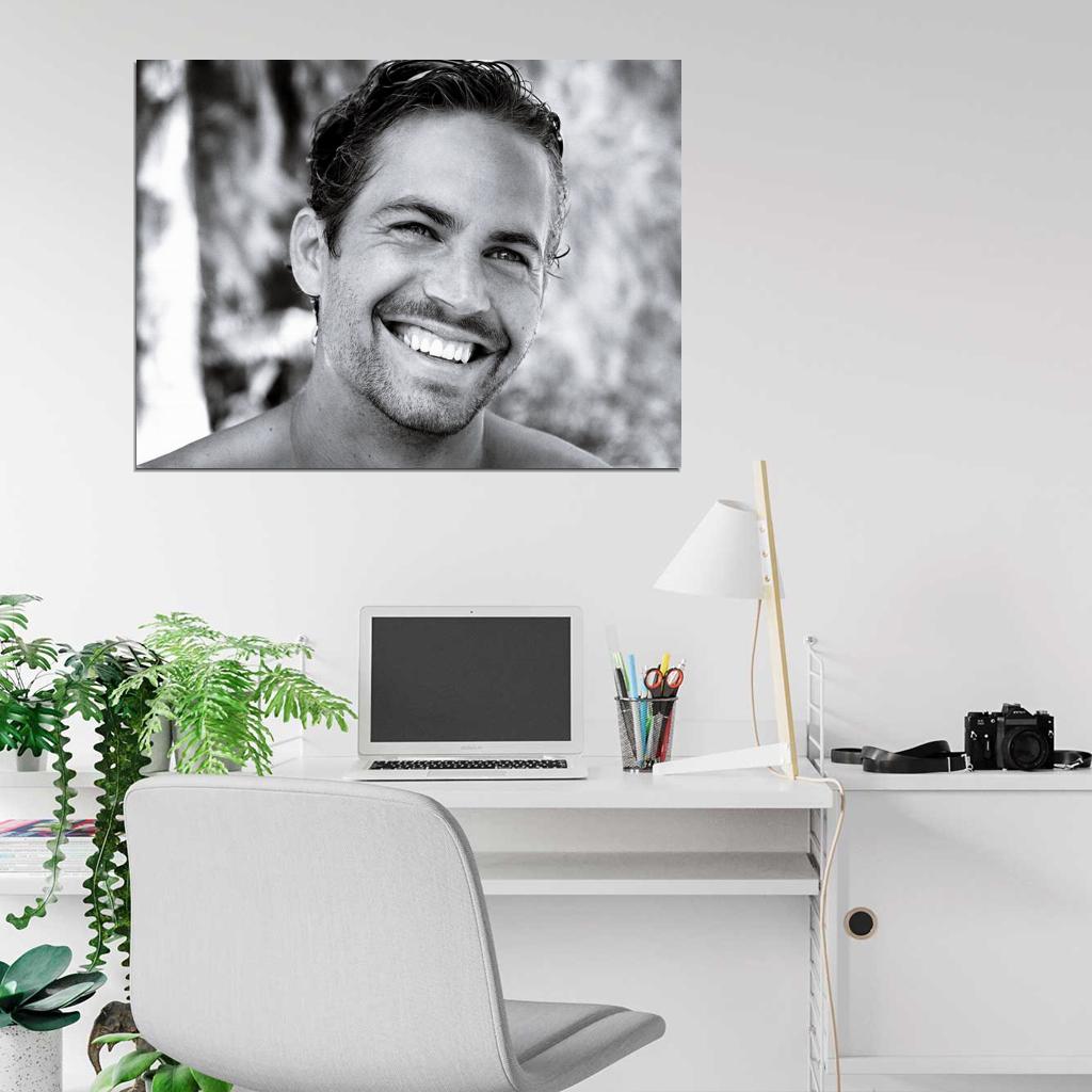 Paul Walker Cute Smile Portrait Actor BW Wall Art Print Poster