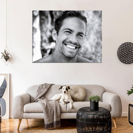 Paul Walker Cute Smile Portrait Actor BW Wall Art Print Poster