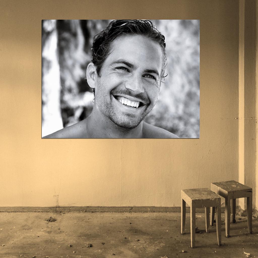 Paul Walker Cute Smile Portrait Actor BW Wall Art Print Poster
