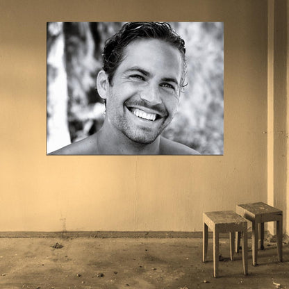 Paul Walker Cute Smile Portrait Actor BW Wall Art Print Poster