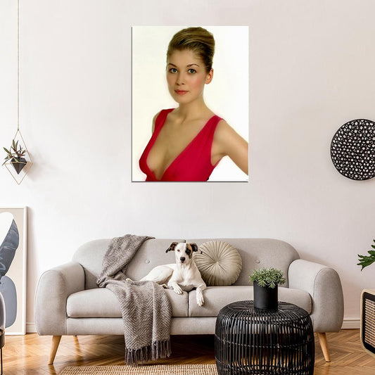 Rosamund Pike Cute Portrait Sexy Tits Actress Wall Art Print Poster
