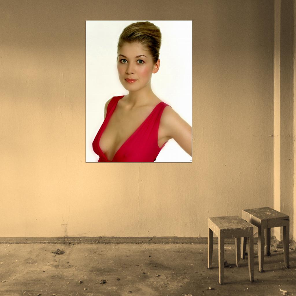 Rosamund Pike Cute Portrait Sexy Tits Actress Wall Art Print Poster