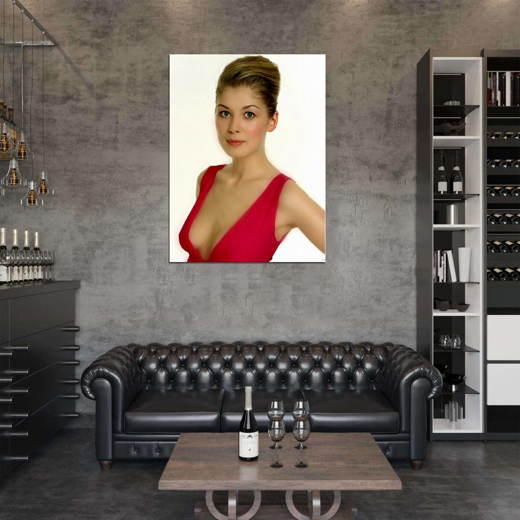 Rosamund Pike Cute Portrait Sexy Tits Actress Wall Art Print Poster
