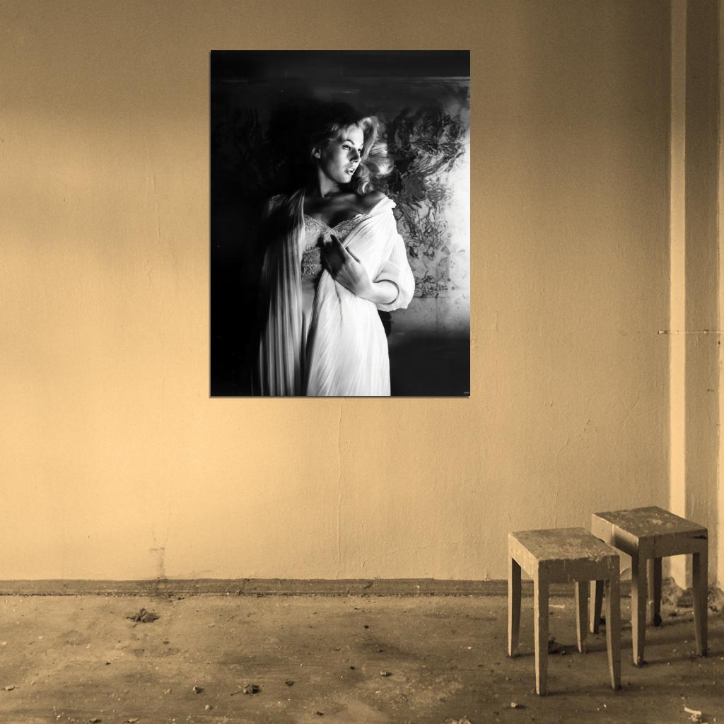 Anita Ekberg Actress Old Retro Vintage BW Wall Art Print Poster