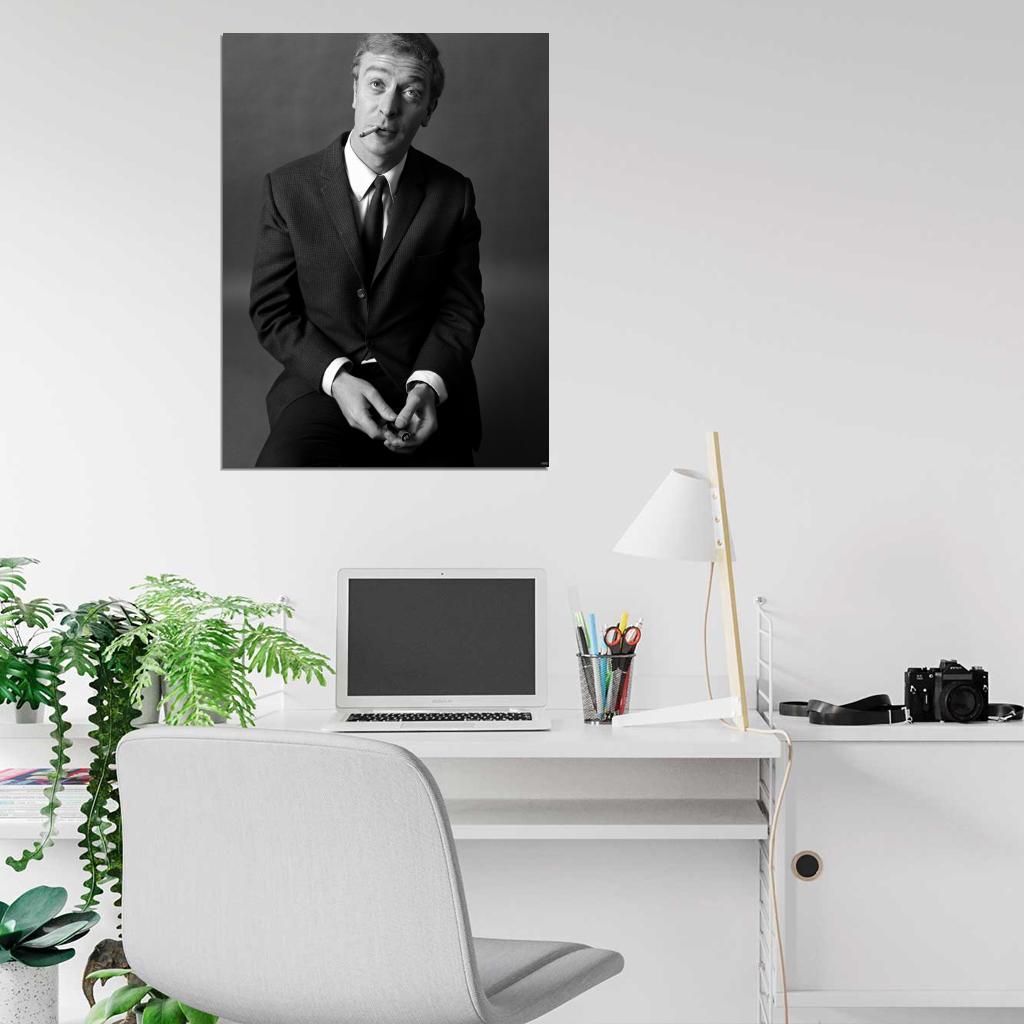 Michael Caine Old Retro Vintage Classic BW Wall Art Print Poster