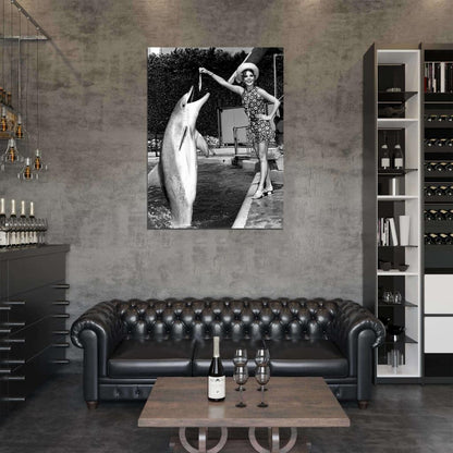 Natalie Wood Cute Dolphin Old Retro Vintage BW Wall Art Print Poster