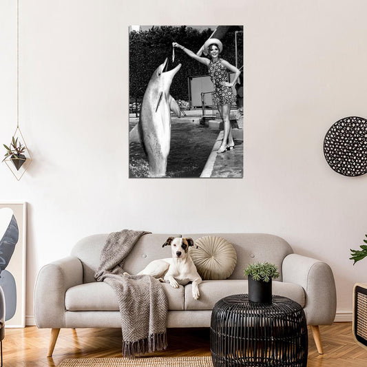 Natalie Wood Cute Dolphin Old Retro Vintage BW Wall Art Print Poster