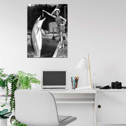 Natalie Wood Cute Dolphin Old Retro Vintage BW Wall Art Print Poster